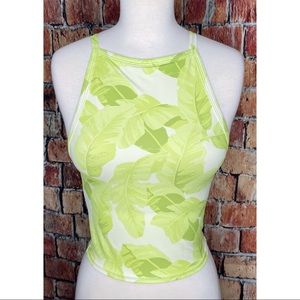 Kortni Jeane Tropical Leaf Print Crop Tankini